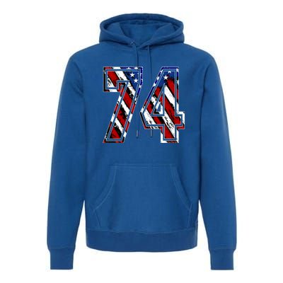 Number 74 Red White And Blue American Flag #74 Jersey Gift Premium Hoodie