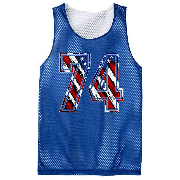 Number 74 Red White And Blue American Flag #74 Jersey Gift Mesh Reversible Basketball Jersey Tank