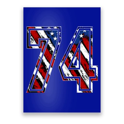 Number 74 Red White And Blue American Flag #74 Jersey Gift Poster