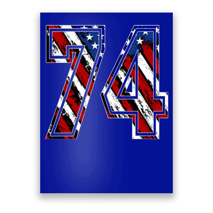 Number 74 Red White And Blue American Flag #74 Jersey Gift Poster