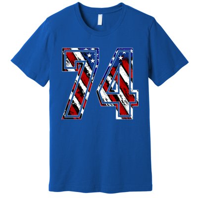 Number 74 Red White And Blue American Flag #74 Jersey Gift Premium T-Shirt