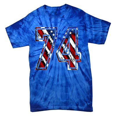 Number 74 Red White And Blue American Flag #74 Jersey Gift Tie-Dye T-Shirt