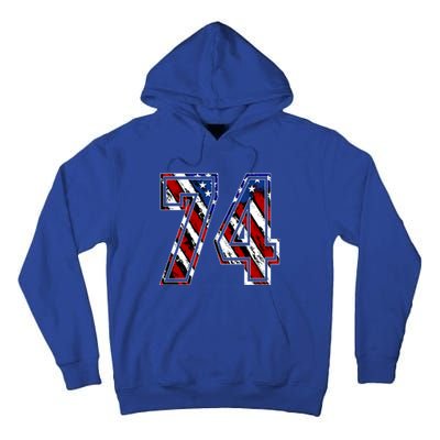 Number 74 Red White And Blue American Flag #74 Jersey Gift Tall Hoodie