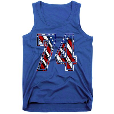 Number 74 Red White And Blue American Flag #74 Jersey Gift Tank Top