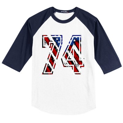 Number 74 Red White And Blue American Flag #74 Jersey Gift Baseball Sleeve Shirt