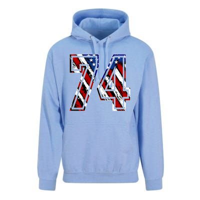 Number 74 Red White And Blue American Flag #74 Jersey Gift Unisex Surf Hoodie