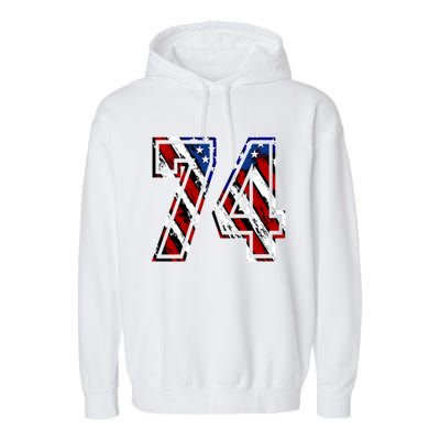 Number 74 Red White And Blue American Flag #74 Jersey Gift Garment-Dyed Fleece Hoodie