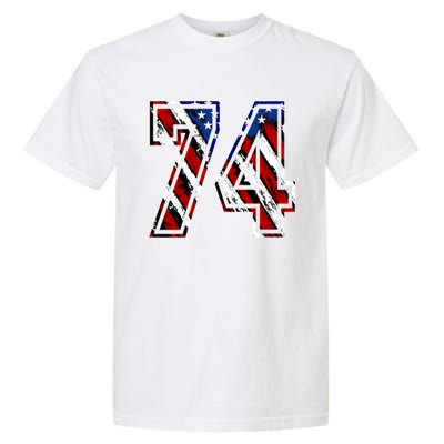 Number 74 Red White And Blue American Flag #74 Jersey Gift Garment-Dyed Heavyweight T-Shirt