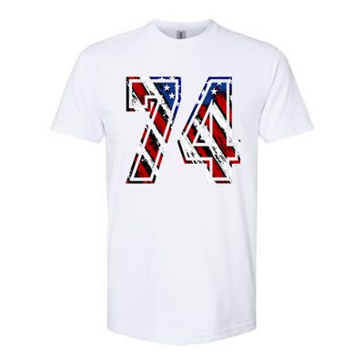 Number 74 Red White And Blue American Flag #74 Jersey Gift Softstyle CVC T-Shirt