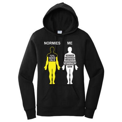 Normies 72 Seed Oils Vs Me Protein Freedom Caffeine Indignation Sovereignity Riz Women's Pullover Hoodie