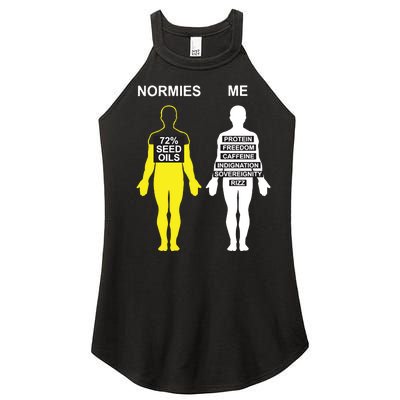 Normies 72 Seed Oils Vs Me Protein Freedom Caffeine Indignation Sovereignity Riz Women’s Perfect Tri Rocker Tank