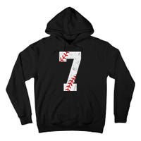 Number 7 Vintage 7th Birthday Baseball Lover 7 Years Old Tall Hoodie