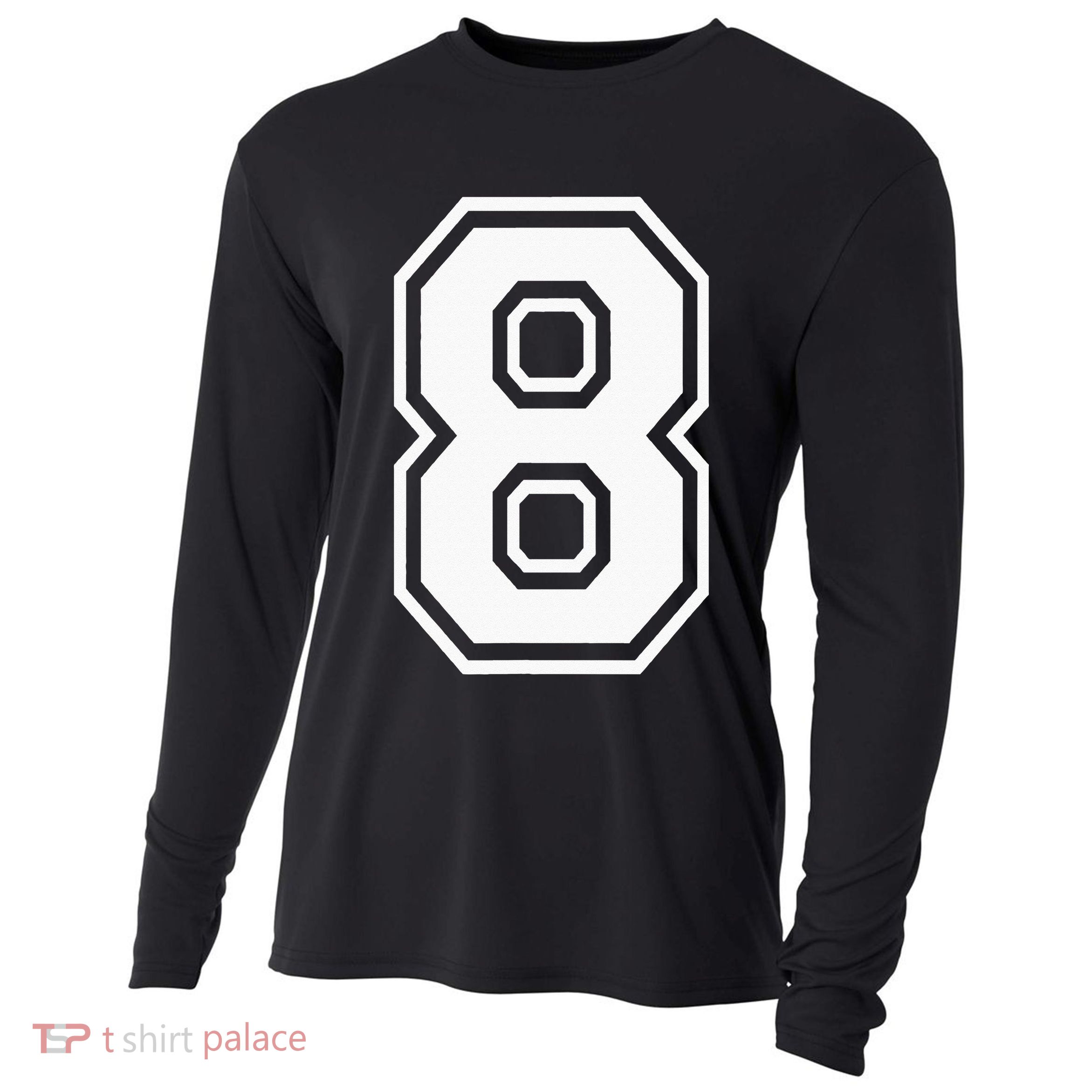 Number 8 Birthday Gift Sports Player Team Numbered Jersey Cooling Performance Long Sleeve Crew