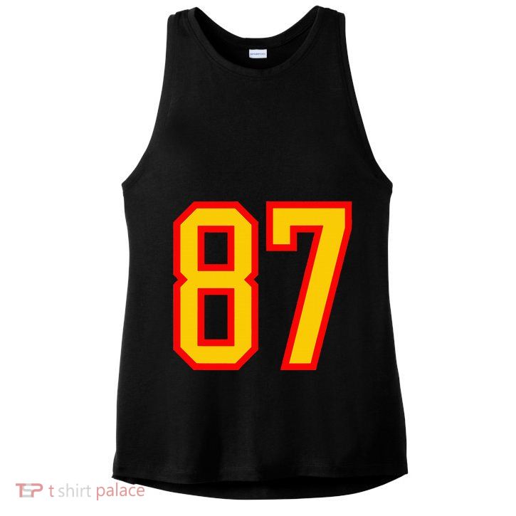 Number 87 Red Yellow Favorite Number 87 Ladies PosiCharge Tri-Blend Wicking Tank