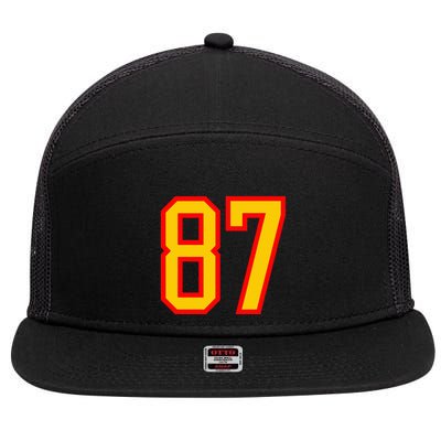 Number 87 Red Yellow Favorite Number 87 7 Panel Mesh Trucker Snapback Hat