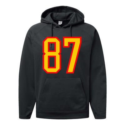 Number 87 Red Yellow Favorite Number 87 Performance Fleece Hoodie