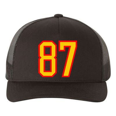 Number 87 Red Yellow Favorite Number 87 Yupoong Adult 5-Panel Trucker Hat