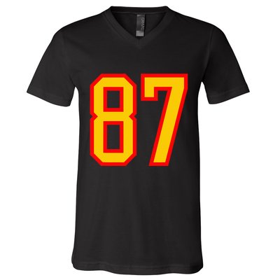 Number 87 Red Yellow Favorite Number 87 V-Neck T-Shirt