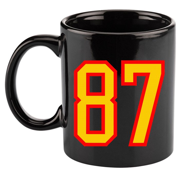 Number 87 Red Yellow Favorite Number 87 11oz C Handle Ceramic Mug