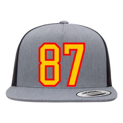 Number 87 Red Yellow Favorite Number 87 Flat Bill Trucker Hat