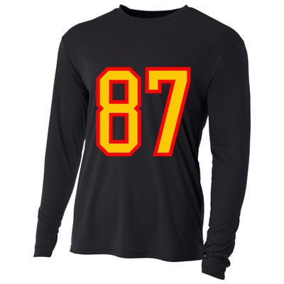 Number 87 Red Yellow Favorite Number 87 Cooling Performance Long Sleeve Crew