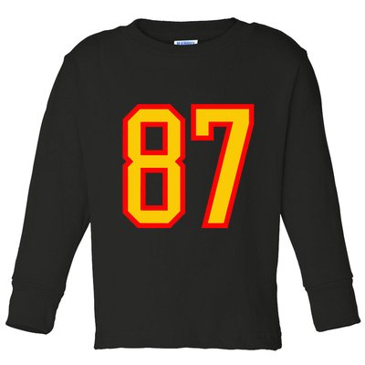 Number 87 Red Yellow Favorite Number 87 Toddler Long Sleeve Shirt