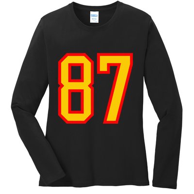 Number 87 Red Yellow Favorite Number 87 Ladies Long Sleeve Shirt