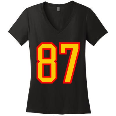 Number 87 Red Yellow Favorite Number 87 Women's V-Neck T-Shirt