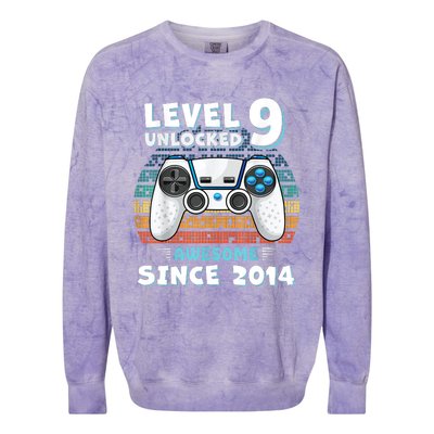 Nine 9yr BDay Son Boy Funny Gamer 9th 9 Year Old Birthday Colorblast Crewneck Sweatshirt