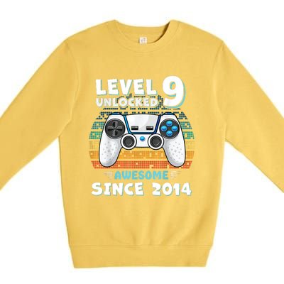 Nine 9yr BDay Son Boy Funny Gamer 9th 9 Year Old Birthday Premium Crewneck Sweatshirt