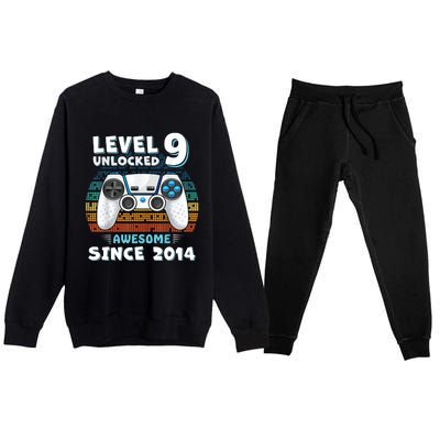 Nine 9yr BDay Son Boy Funny Gamer 9th 9 Year Old Birthday Premium Crewneck Sweatsuit Set