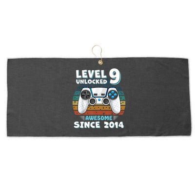 Nine 9yr BDay Son Boy Funny Gamer 9th 9 Year Old Birthday Large Microfiber Waffle Golf Towel