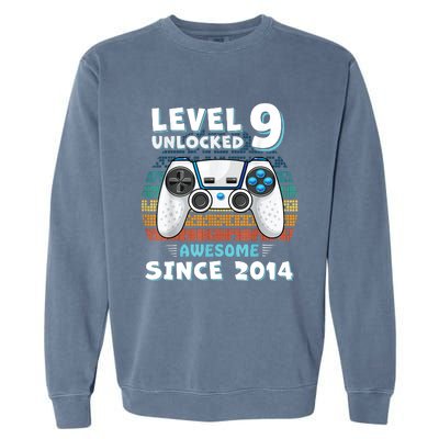 Nine 9yr BDay Son Boy Funny Gamer 9th 9 Year Old Birthday Garment-Dyed Sweatshirt