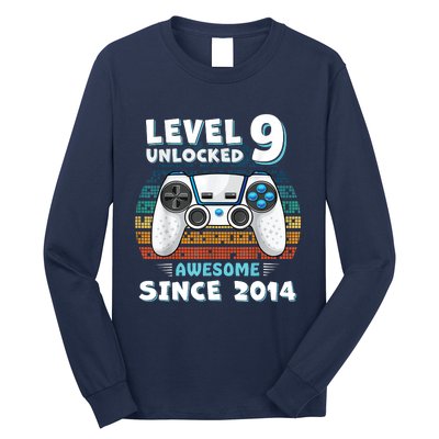 Nine 9yr BDay Son Boy Funny Gamer 9th 9 Year Old Birthday Long Sleeve Shirt