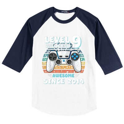 Nine 9yr BDay Son Boy Funny Gamer 9th 9 Year Old Birthday Baseball Sleeve Shirt