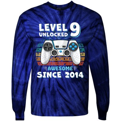 Nine 9yr BDay Son Boy Funny Gamer 9th 9 Year Old Birthday Tie-Dye Long Sleeve Shirt