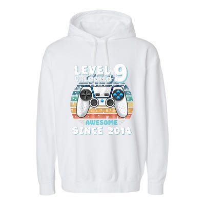 Nine 9yr BDay Son Boy Funny Gamer 9th 9 Year Old Birthday Garment-Dyed Fleece Hoodie