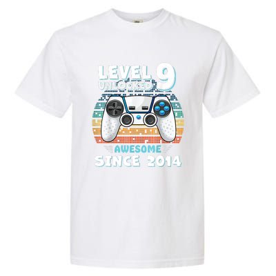 Nine 9yr BDay Son Boy Funny Gamer 9th 9 Year Old Birthday Garment-Dyed Heavyweight T-Shirt