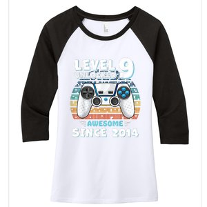 Nine 9yr BDay Son Boy Funny Gamer 9th 9 Year Old Birthday Women's Tri-Blend 3/4-Sleeve Raglan Shirt