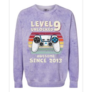 Nine 9yr BDay Son Funny Gamer 9th 9 Years Old Birthday Colorblast Crewneck Sweatshirt