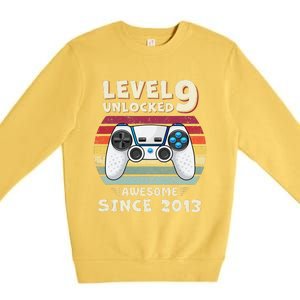 Nine 9yr BDay Son Funny Gamer 9th 9 Years Old Birthday Premium Crewneck Sweatshirt