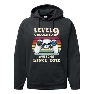 Nine 9yr BDay Son Funny Gamer 9th 9 Years Old Birthday Performance Fleece Hoodie