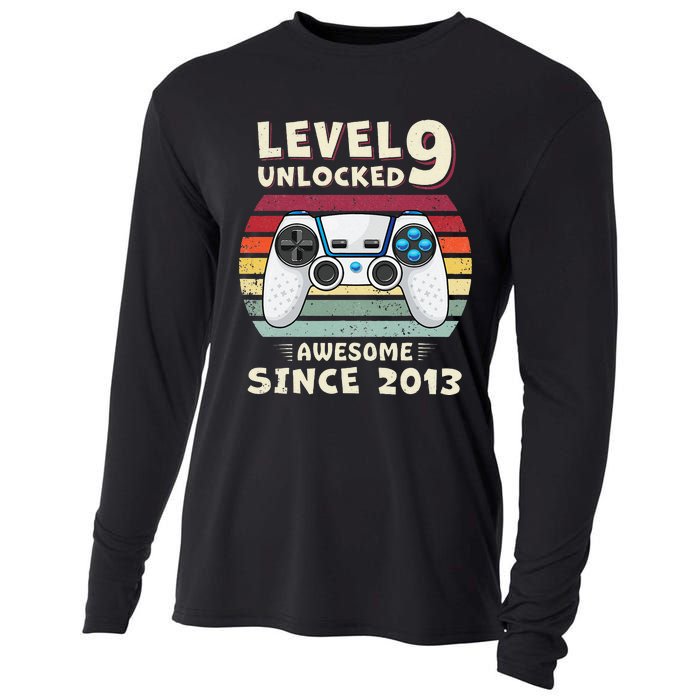 Nine 9yr BDay Son Funny Gamer 9th 9 Years Old Birthday Cooling Performance Long Sleeve Crew