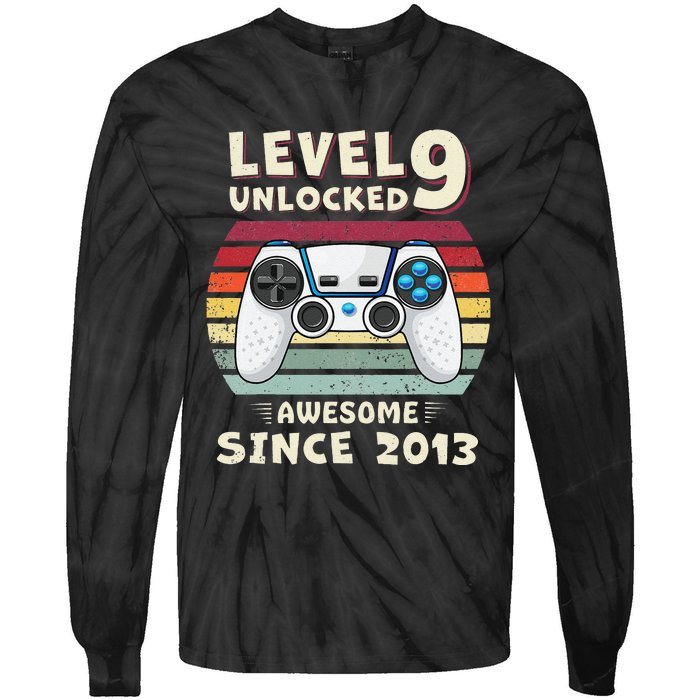 Nine 9yr BDay Son Funny Gamer 9th 9 Years Old Birthday Tie-Dye Long Sleeve Shirt