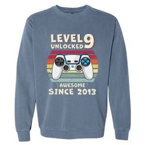 Nine 9yr BDay Son Funny Gamer 9th 9 Years Old Birthday Garment-Dyed Sweatshirt