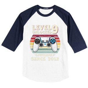 Nine 9yr BDay Son Funny Gamer 9th 9 Years Old Birthday Baseball Sleeve Shirt