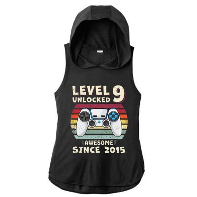 Nine 9th Birthday Decoration Boy 9yr 9 Year Old Birthday Ladies PosiCharge Tri-Blend Wicking Draft Hoodie Tank