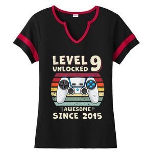 Nine 9th Birthday Decoration Boy 9yr 9 Year Old Birthday Ladies Halftime Notch Neck Tee