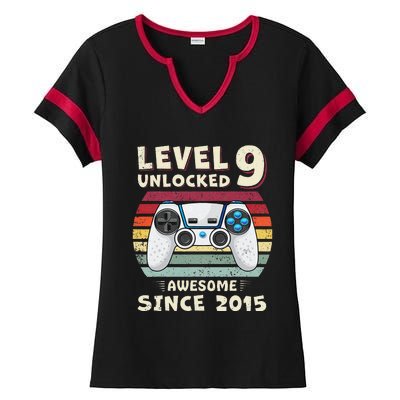 Nine 9th Birthday Decoration Boy 9yr 9 Year Old Birthday Ladies Halftime Notch Neck Tee