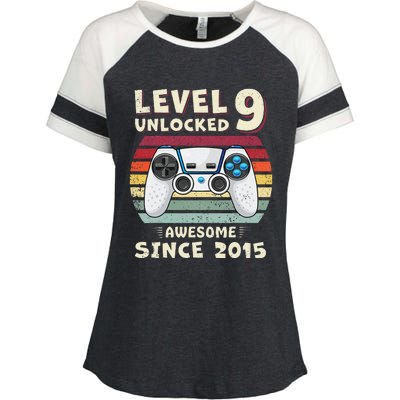 Nine 9th Birthday Decoration Boy 9yr 9 Year Old Birthday Enza Ladies Jersey Colorblock Tee